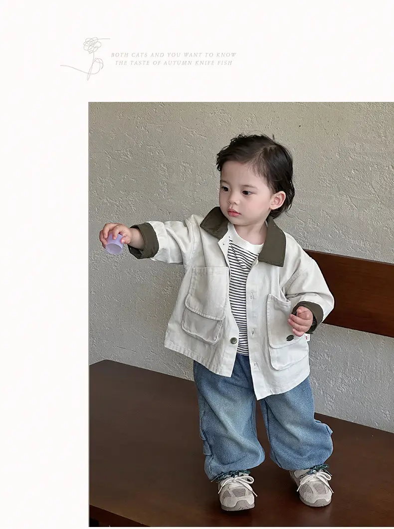 Baby 3-Piece Spring Autumn Set Large Pocket Jacket Jeans Striped T-Shirt — feature 12