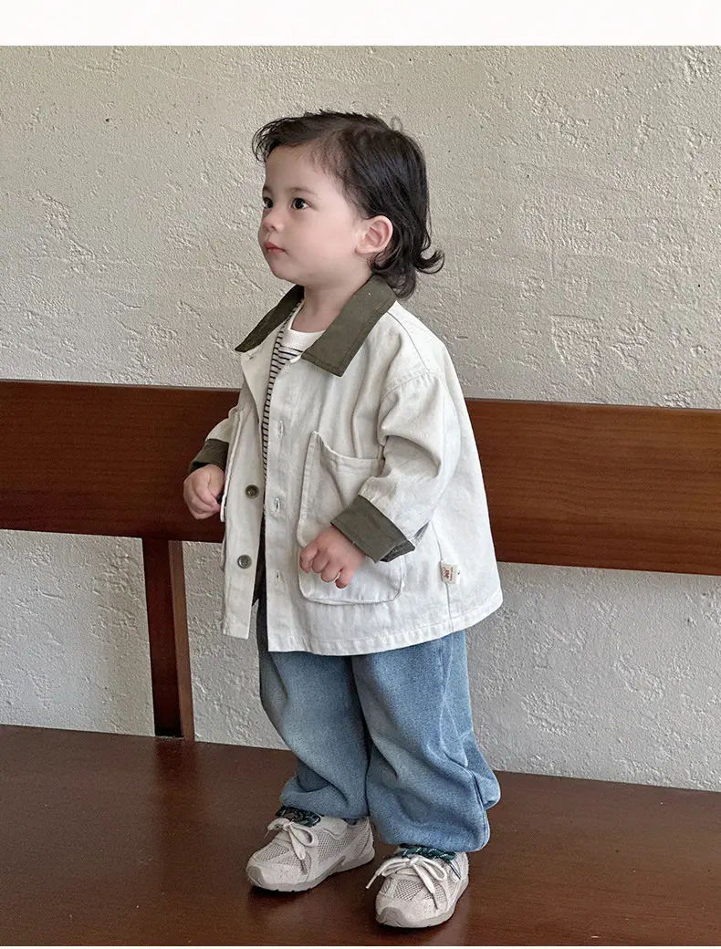 Baby 3-Piece Spring Autumn Set Large Pocket Jacket Jeans Striped T-Shirt — feature 13