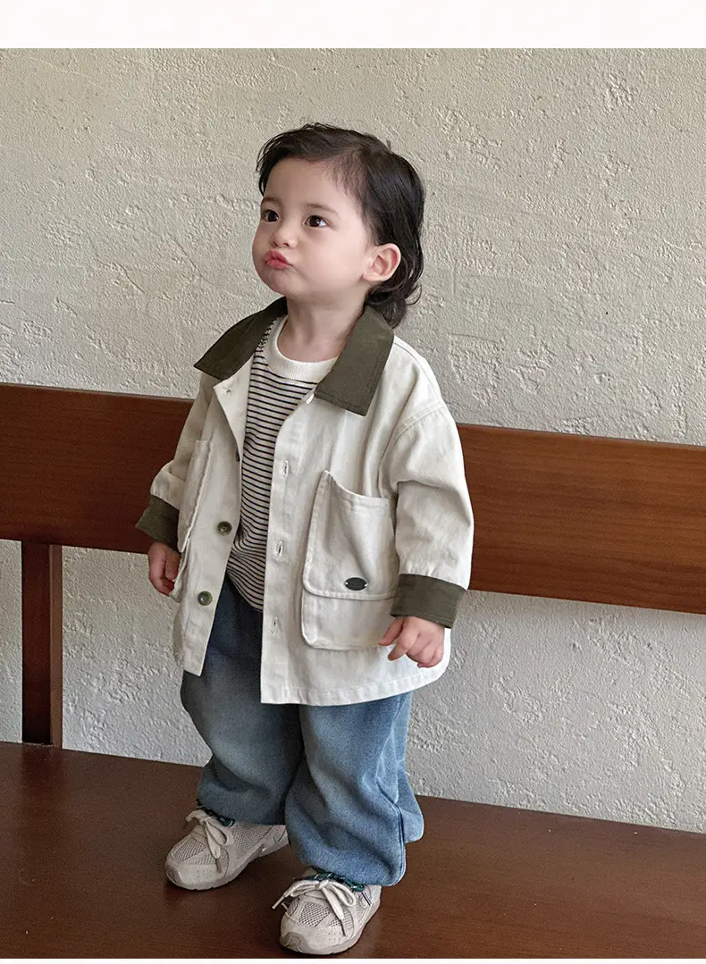 Baby 3-Piece Spring Autumn Set Large Pocket Jacket Jeans Striped T-Shirt — feature 15