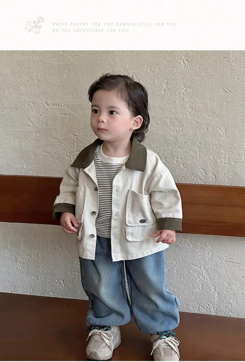Baby 3-Piece Spring Autumn Set Large Pocket Jacket Jeans Striped T-Shirt — feature 17