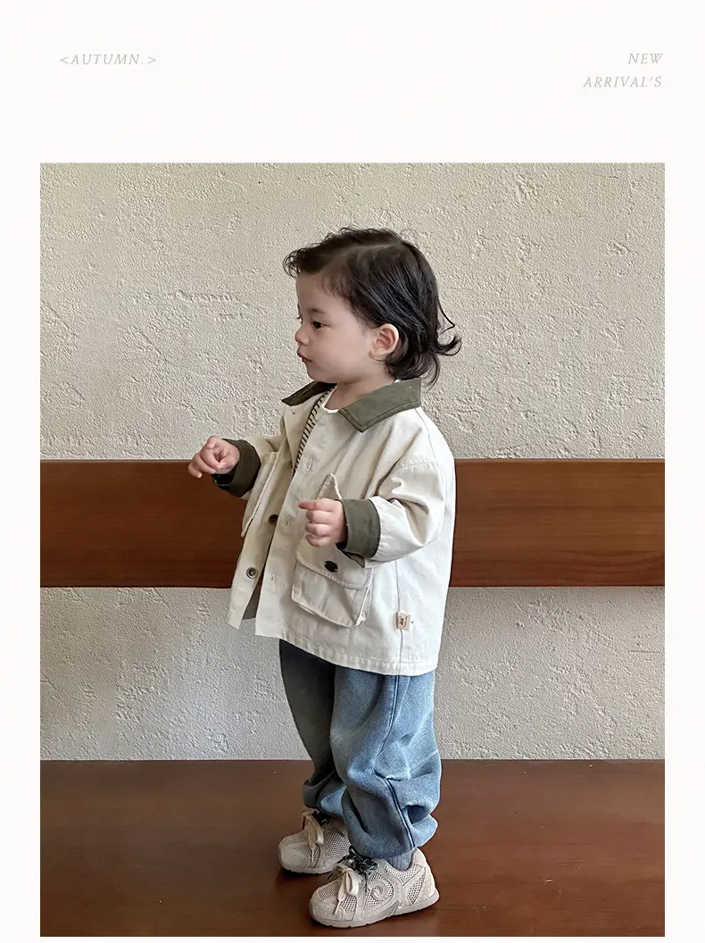Baby 3-Piece Spring Autumn Set Large Pocket Jacket Jeans Striped T-Shirt — feature 7