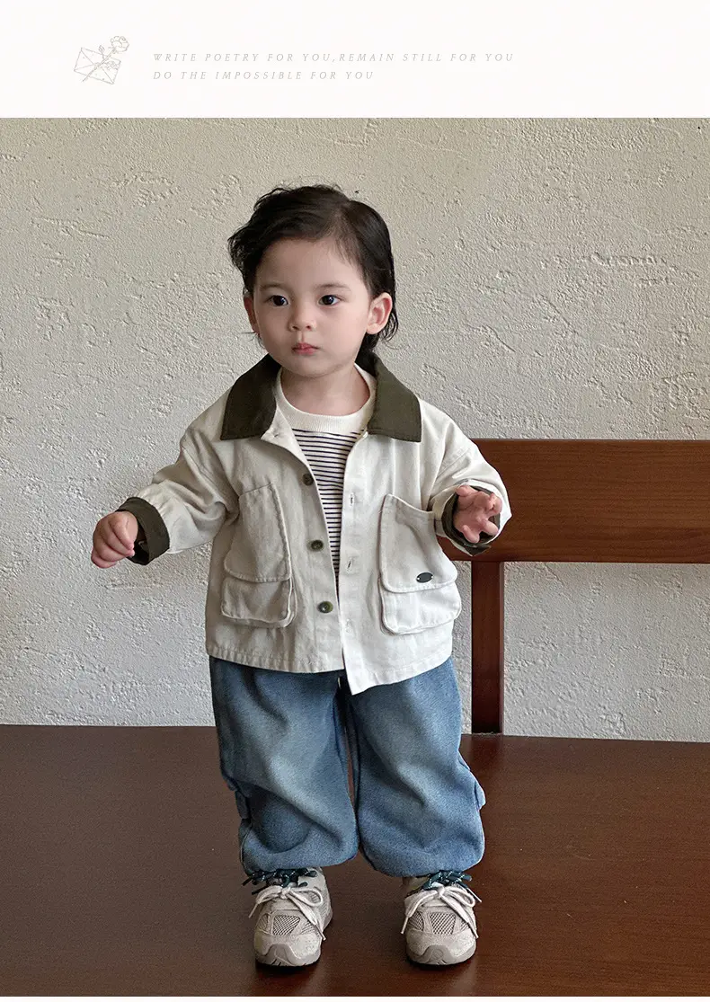 Baby 3-Piece Spring Autumn Set Large Pocket Jacket Jeans Striped T-Shirt — feature 8