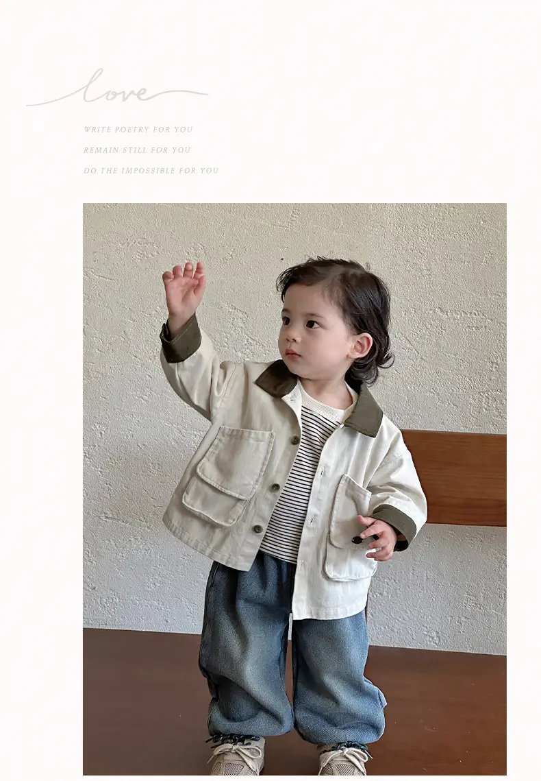 Baby 3-Piece Spring Autumn Set Large Pocket Jacket Jeans Striped T-Shirt — feature 9