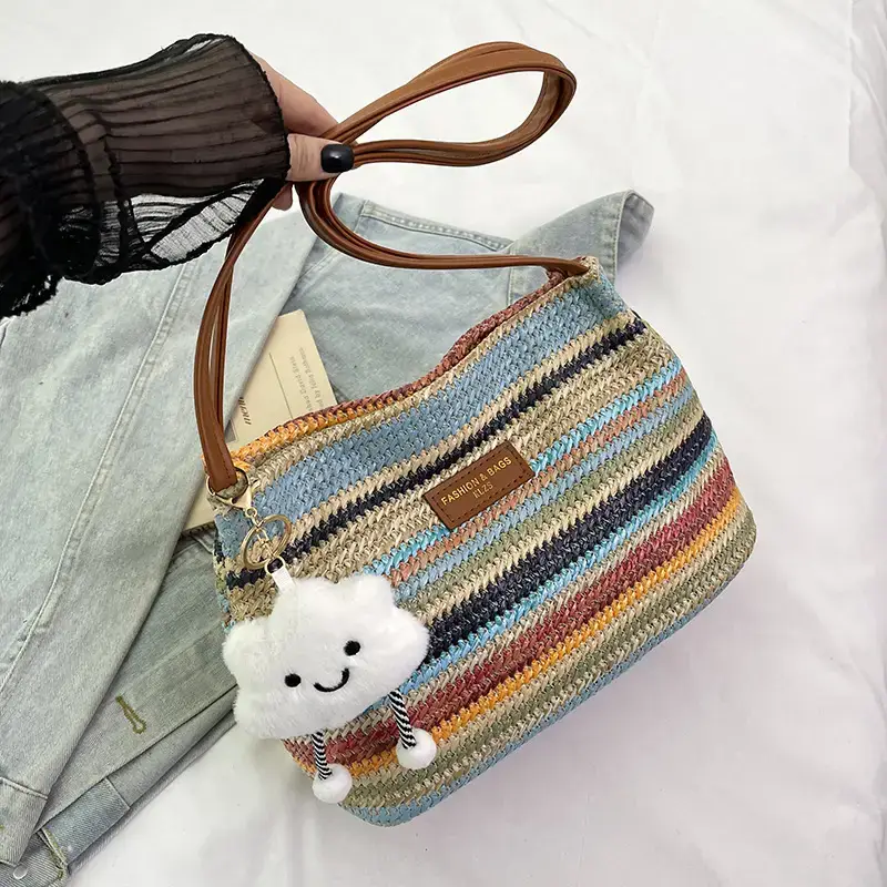 2025 New Striped Bucket Bag Women's Lazy Style Casual Vacation Beach Bag Crossbody Bag Fashion Shoulder Bag Women luggage and leather goods - Image 2