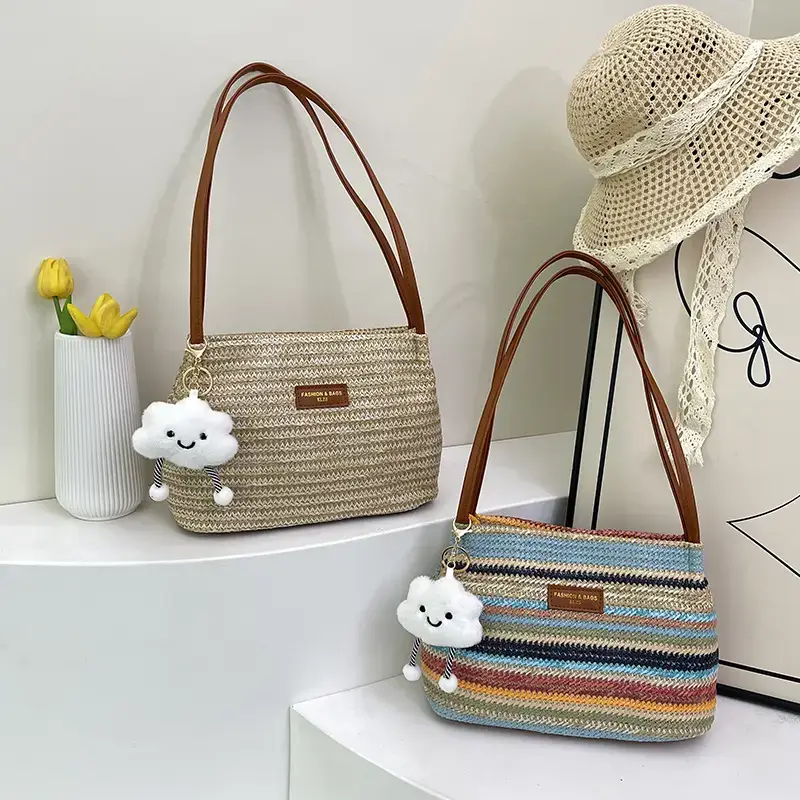 2025 New Striped Bucket Bag Women's Lazy Style Casual Vacation Beach Bag Crossbody Bag Fashion Shoulder Bag Women luggage and leather goods - Image 5