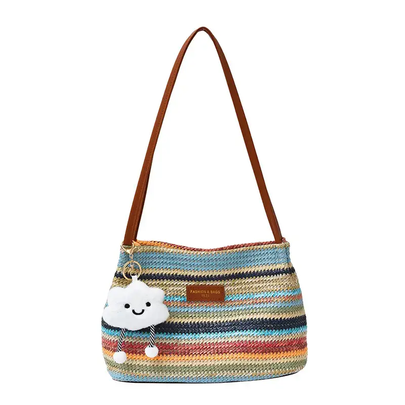2025 New Striped Bucket Bag Women's Lazy Style Casual Vacation Beach Bag Crossbody Bag Fashion Shoulder Bag Women luggage and leather goods - Image 8