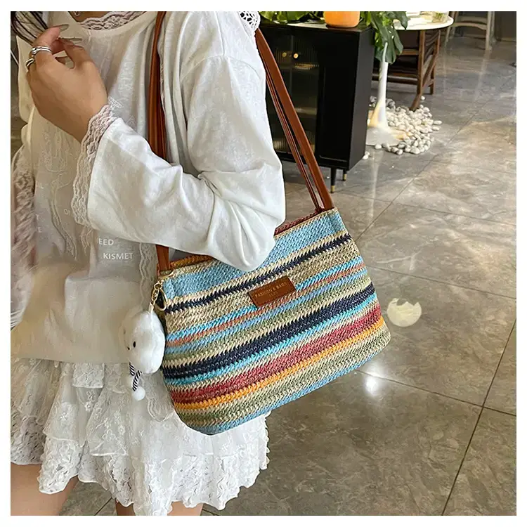 2025 New Striped Bucket Bag Women's Lazy Style Casual Vacation Beach Bag Crossbody Bag Fashion Shoulder Bag Women luggage and leather goods — feature 12