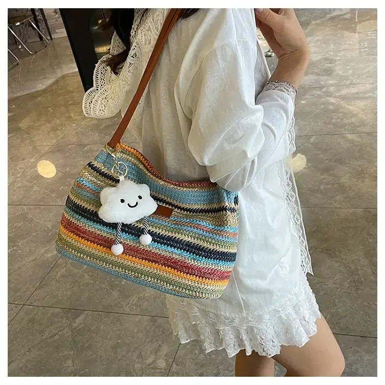 2025 New Striped Bucket Bag Women's Lazy Style Casual Vacation Beach Bag Crossbody Bag Fashion Shoulder Bag Women luggage and leather goods — feature 13