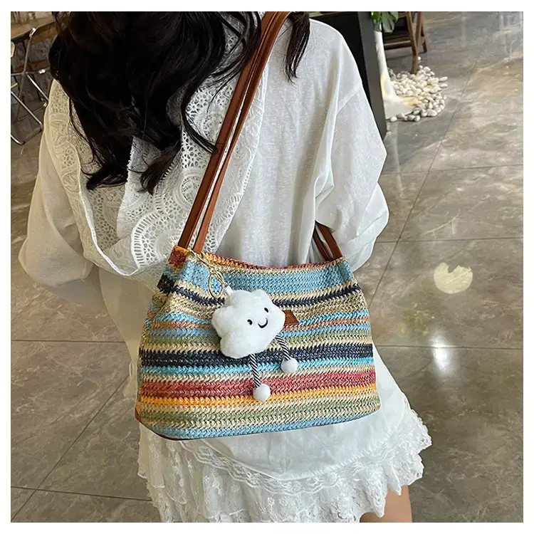 2025 New Striped Bucket Bag Women's Lazy Style Casual Vacation Beach Bag Crossbody Bag Fashion Shoulder Bag Women luggage and leather goods — feature 14