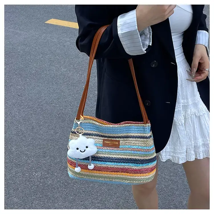 2025 New Striped Bucket Bag Women's Lazy Style Casual Vacation Beach Bag Crossbody Bag Fashion Shoulder Bag Women luggage and leather goods — feature 15