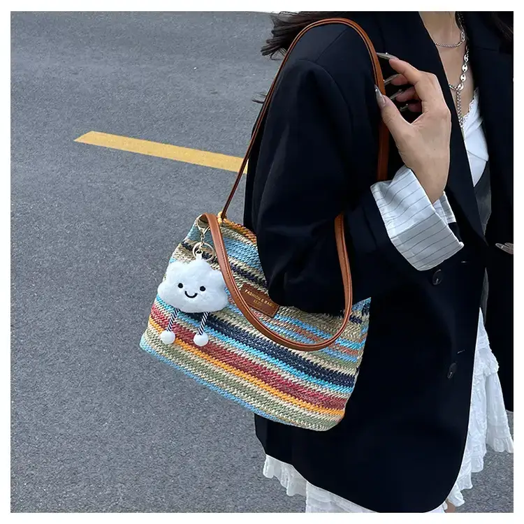 2025 New Striped Bucket Bag Women's Lazy Style Casual Vacation Beach Bag Crossbody Bag Fashion Shoulder Bag Women luggage and leather goods — feature 16