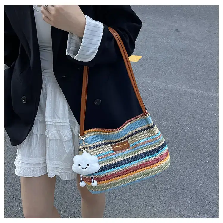 2025 New Striped Bucket Bag Women's Lazy Style Casual Vacation Beach Bag Crossbody Bag Fashion Shoulder Bag Women luggage and leather goods — feature 17