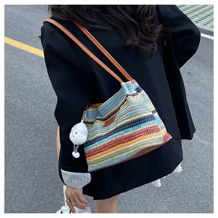 2025 New Striped Bucket Bag Women's Lazy Style Casual Vacation Beach Bag Crossbody Bag Fashion Shoulder Bag Women luggage and leather goods — feature 18