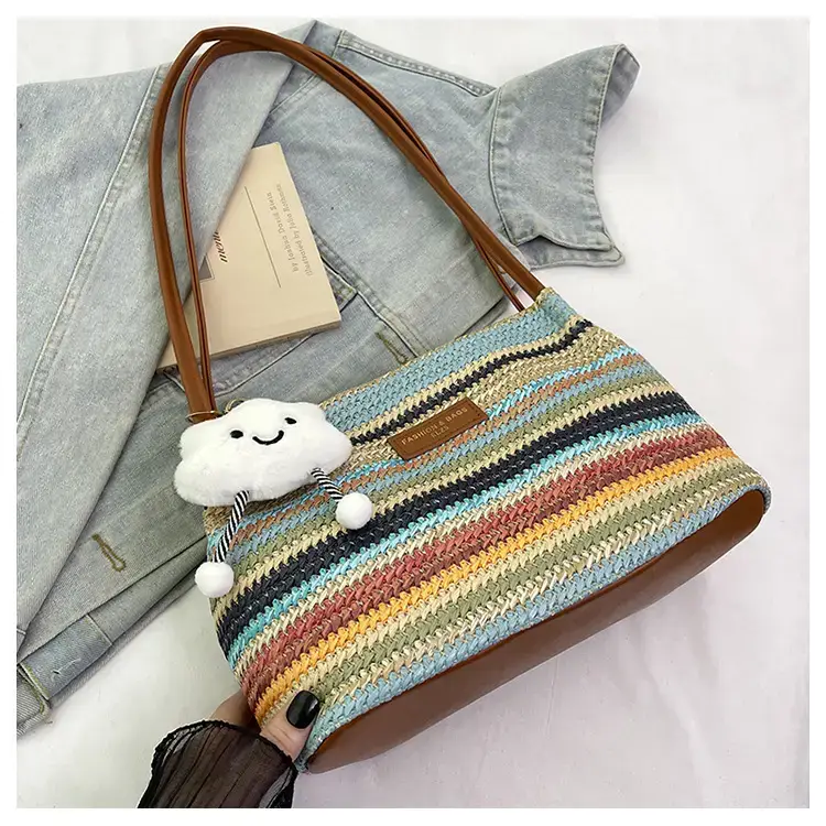 2025 New Striped Bucket Bag Women's Lazy Style Casual Vacation Beach Bag Crossbody Bag Fashion Shoulder Bag Women luggage and leather goods — feature 20