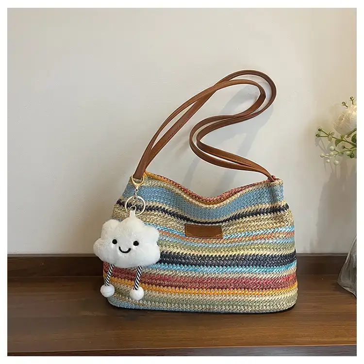 2025 New Striped Bucket Bag Women's Lazy Style Casual Vacation Beach Bag Crossbody Bag Fashion Shoulder Bag Women luggage and leather goods — feature 21