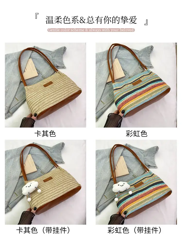 2025 New Striped Bucket Bag Women's Lazy Style Casual Vacation Beach Bag Crossbody Bag Fashion Shoulder Bag Women luggage and leather goods — feature 3