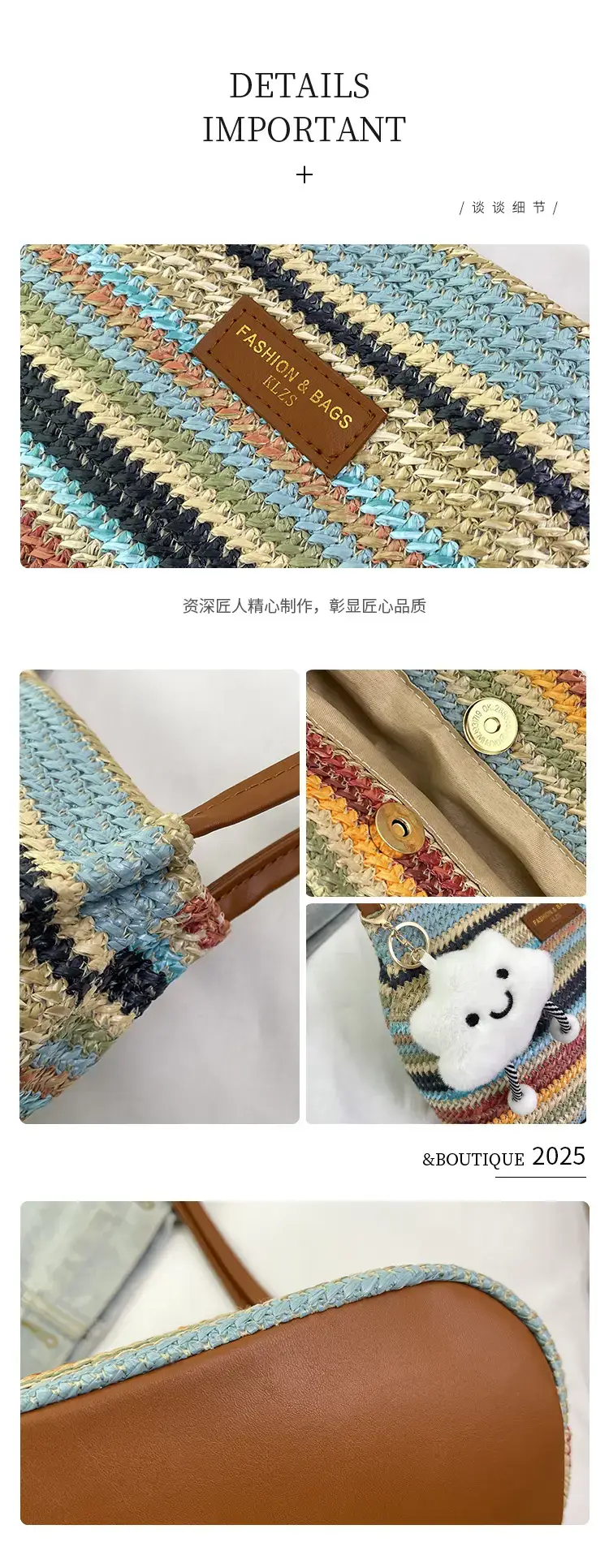 2025 New Striped Bucket Bag Women's Lazy Style Casual Vacation Beach Bag Crossbody Bag Fashion Shoulder Bag Women luggage and leather goods — feature 4