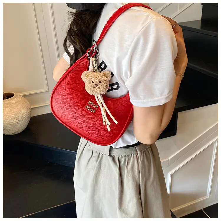 Pink Women's Shoulder Bag with Pom Pom Charm — feature 11