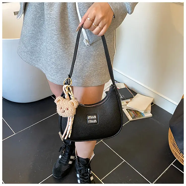Pink Women's Shoulder Bag with Pom Pom Charm — feature 18