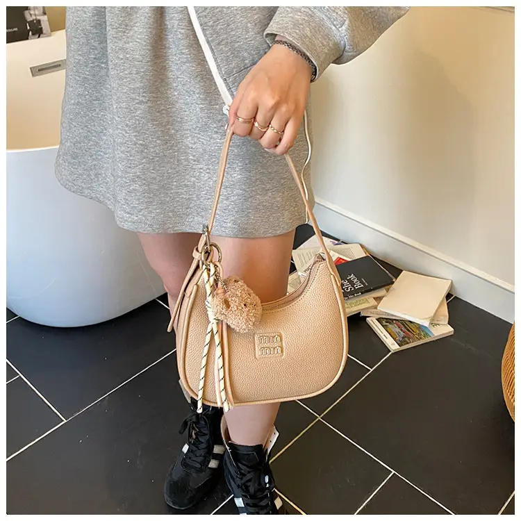 Pink Women's Shoulder Bag with Pom Pom Charm — feature 20