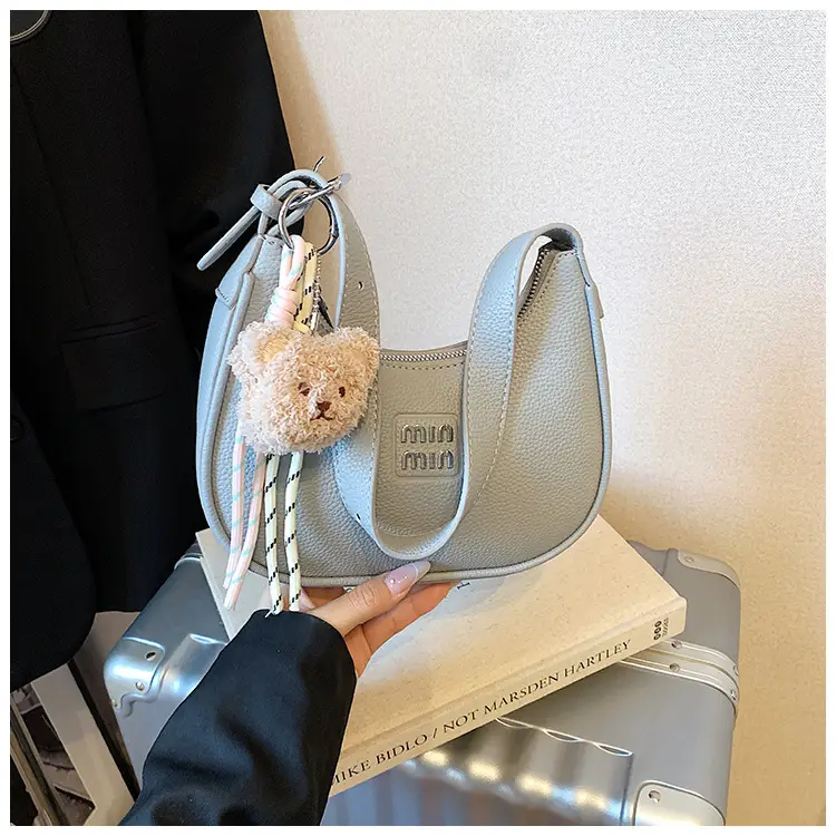 Pink Women's Shoulder Bag with Pom Pom Charm — feature 29