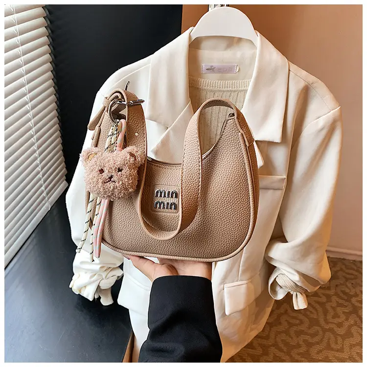 Pink Women's Shoulder Bag with Pom Pom Charm — feature 30