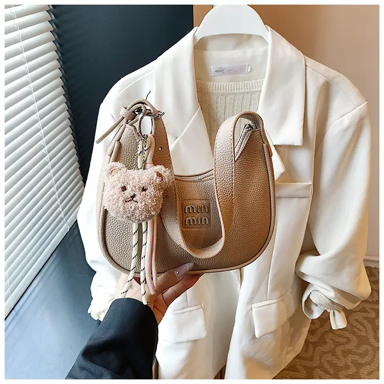 Pink Women's Shoulder Bag with Pom Pom Charm — feature 31