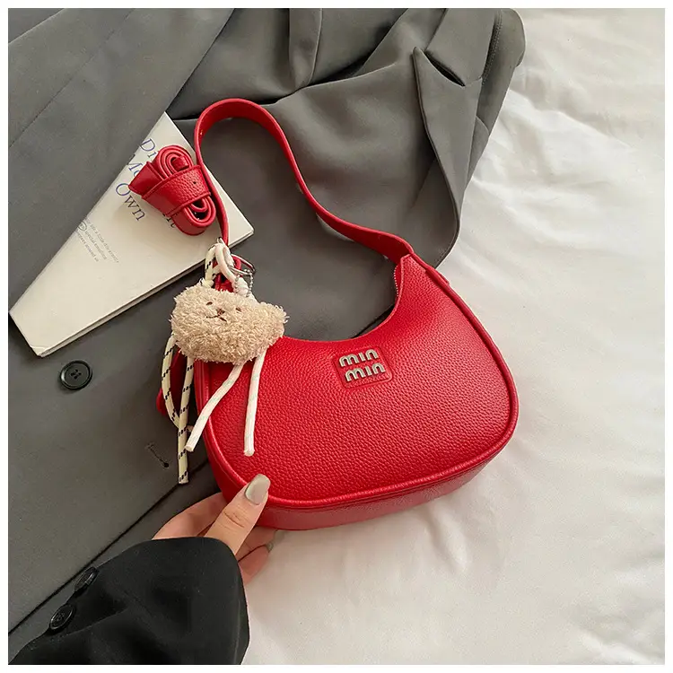 Pink Women's Shoulder Bag with Pom Pom Charm — feature 38