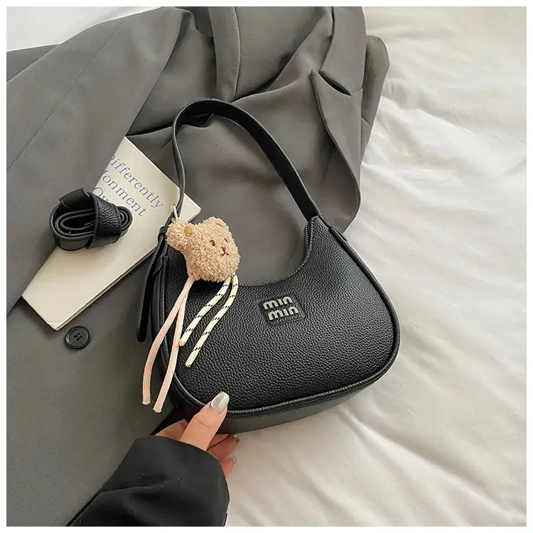 Pink Women's Shoulder Bag with Pom Pom Charm — feature 42