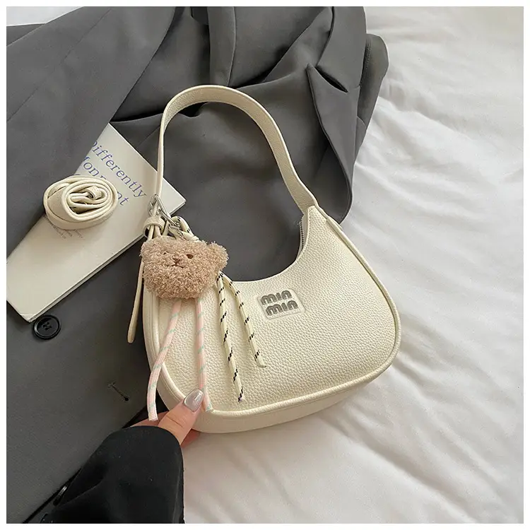 Pink Women's Shoulder Bag with Pom Pom Charm — feature 43