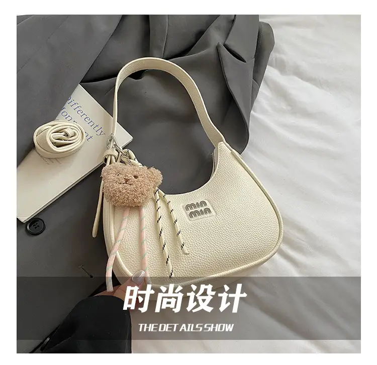Pink Women's Shoulder Bag with Pom Pom Charm — feature 5