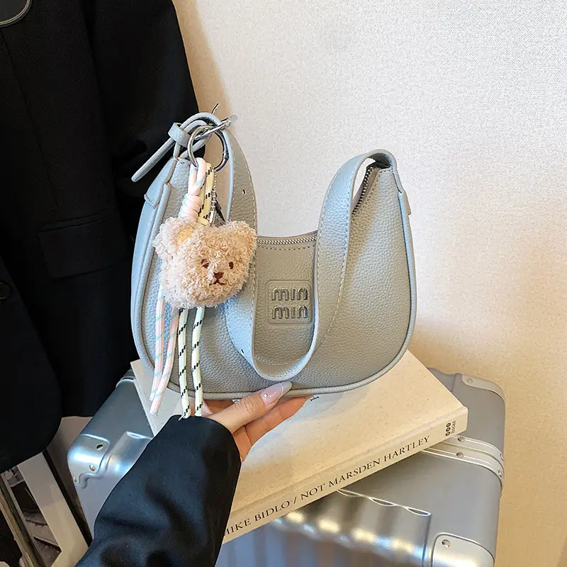 Pink Women's Shoulder Bag with Pom Pom Charm - Image 5