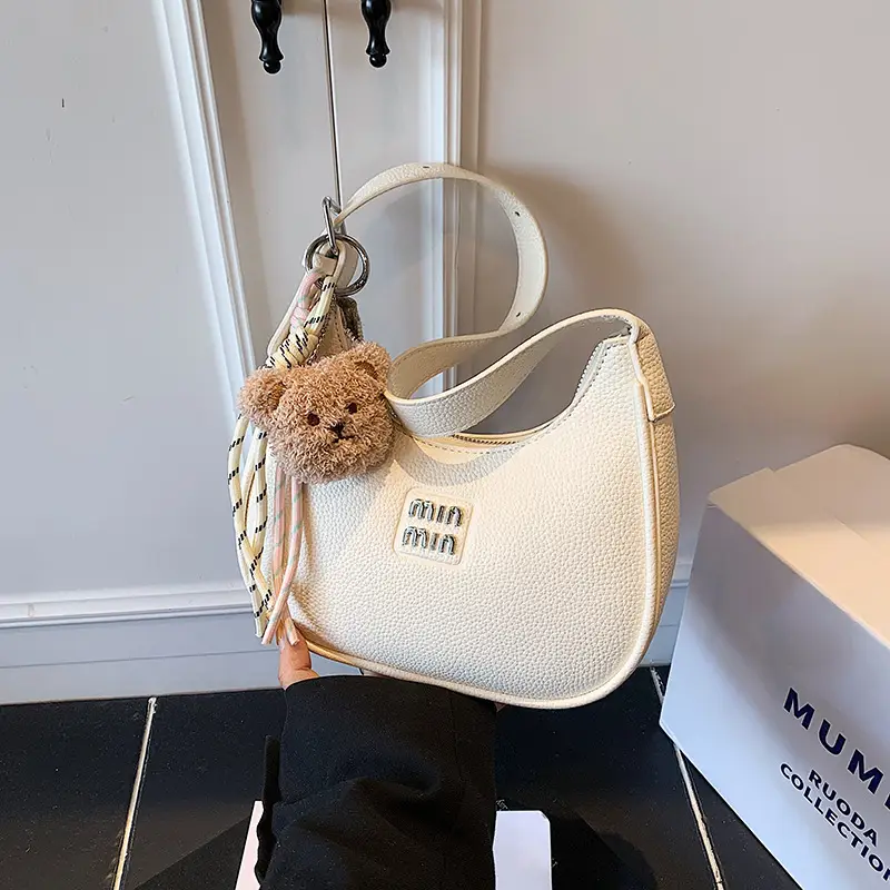 Pink Women's Shoulder Bag with Pom Pom Charm - Image 6