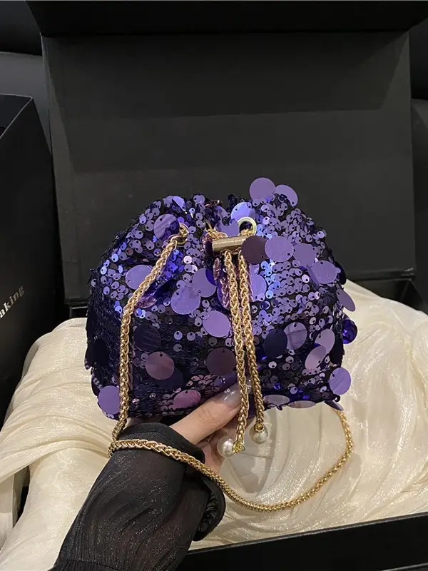 Large Sequin Crossbody Bag with Chain Strap
