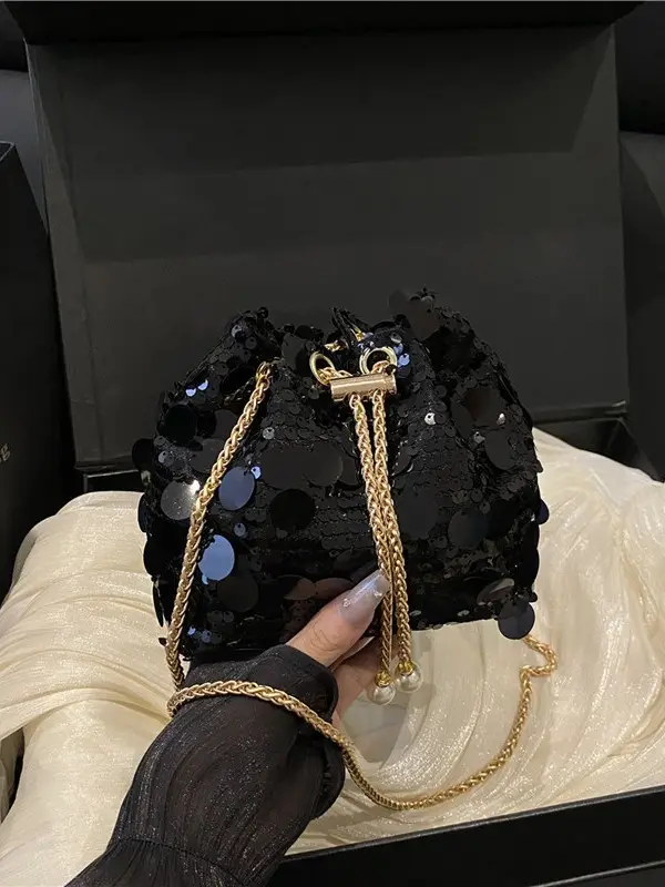 Large Sequin Crossbody Bag with Chain Strap