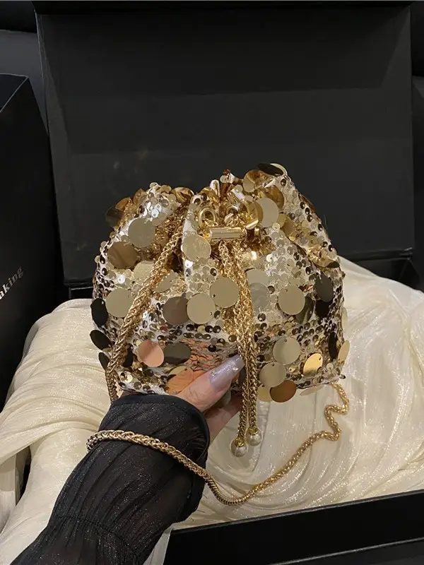 Large Sequin Crossbody Bag with Chain Strap