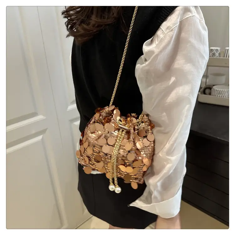 Large Sequin Crossbody Bag with Chain Strap — feature 10