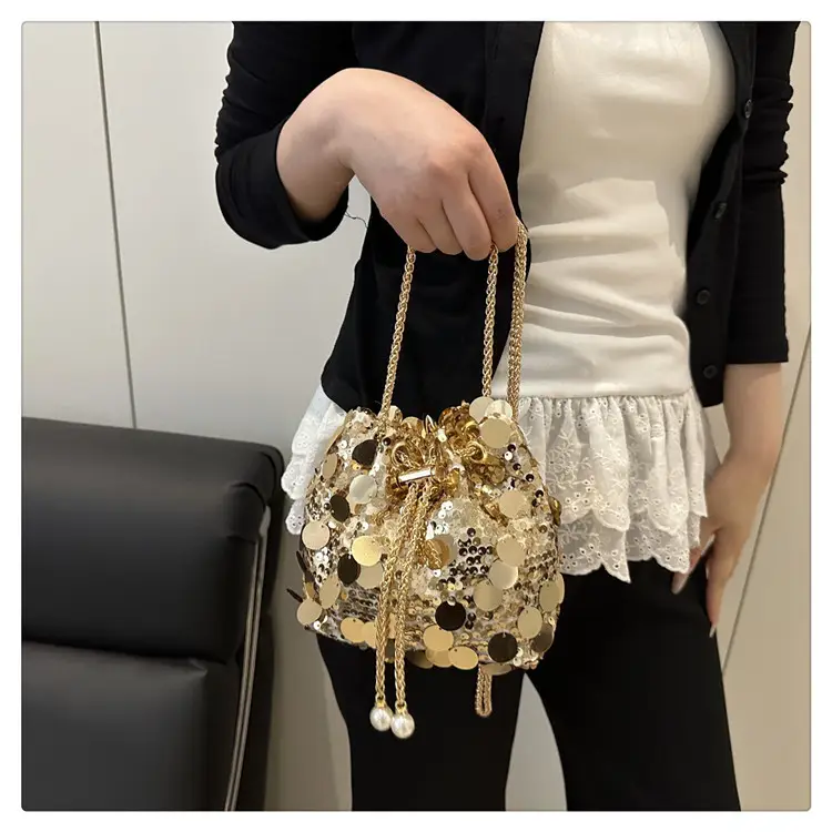 Large Sequin Crossbody Bag with Chain Strap — feature 11