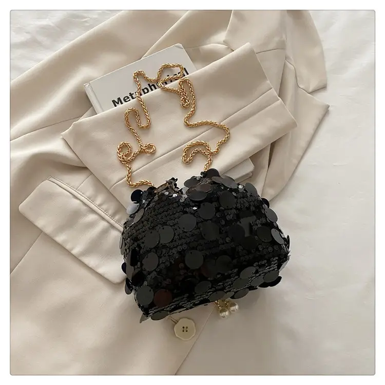 Large Sequin Crossbody Bag with Chain Strap — feature 15