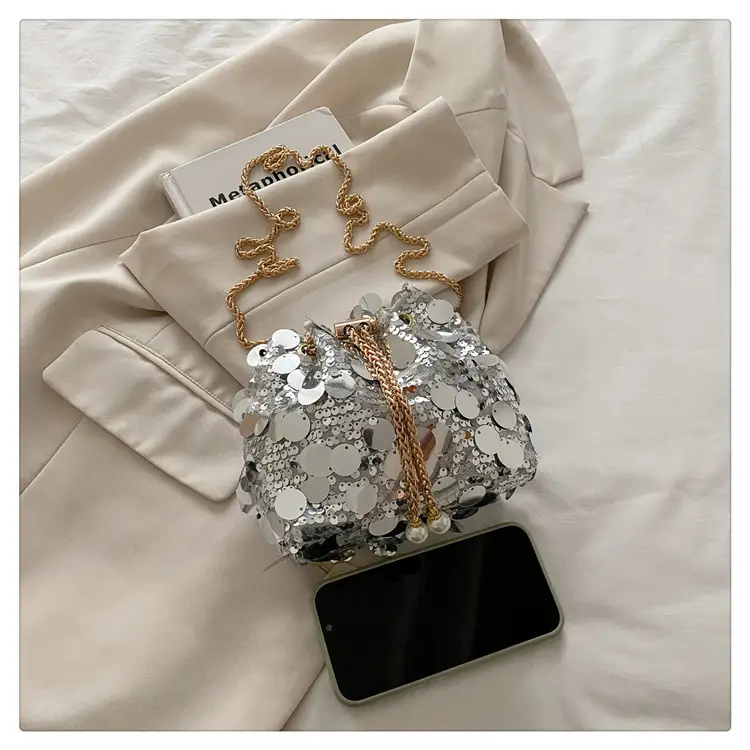 Large Sequin Crossbody Bag with Chain Strap — feature 16