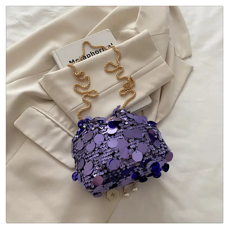 Large Sequin Crossbody Bag with Chain Strap — feature 19