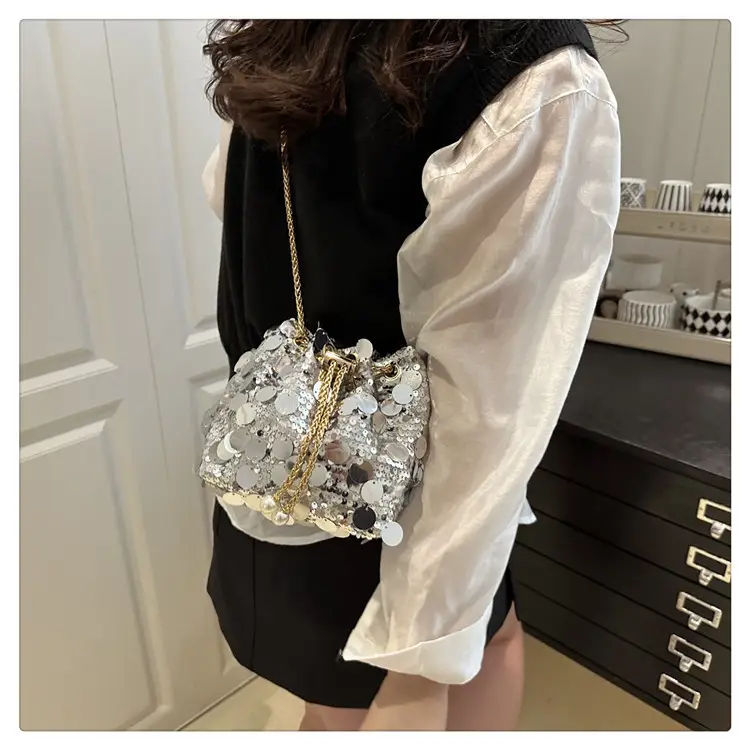 Large Sequin Crossbody Bag with Chain Strap — feature 9