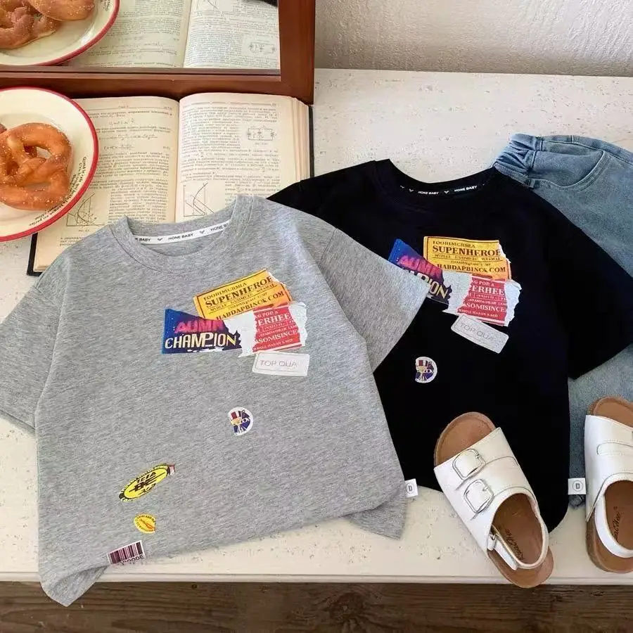 Boys Letter T-Shirt 2025 Cotton Medium Small — feature 5
