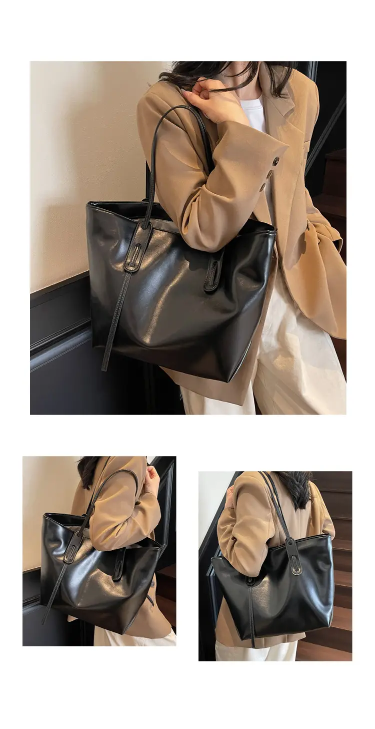 Black Leather Tote Bag for Women Large Capacity Shoulder Bag — feature 11