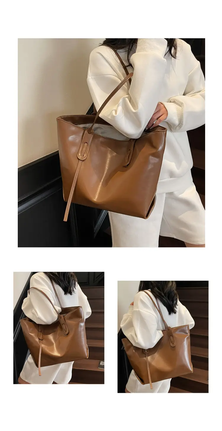Black Leather Tote Bag for Women Large Capacity Shoulder Bag — feature 13