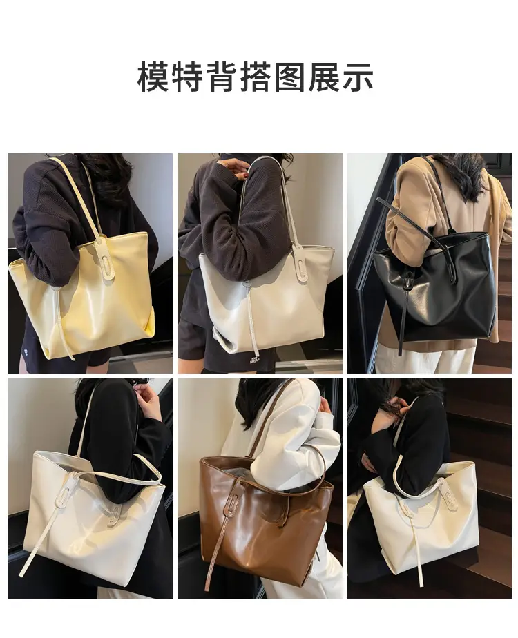 Black Leather Tote Bag for Women Large Capacity Shoulder Bag — feature 8