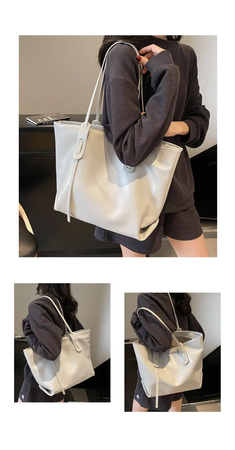 Black Leather Tote Bag for Women Large Capacity Shoulder Bag — feature 9