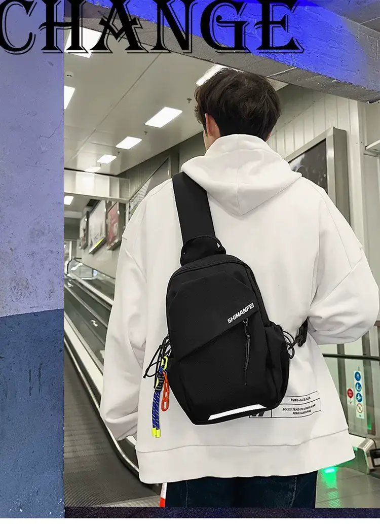 Men's White Crossbody Backpack with Colorful Accessories — feature 1