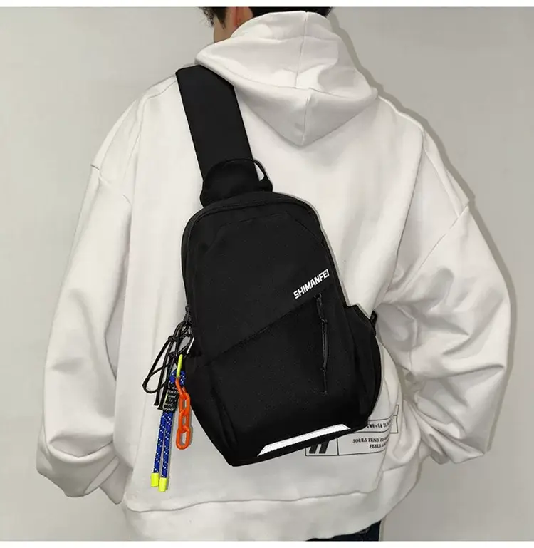 Men's White Crossbody Backpack with Colorful Accessories — feature 11