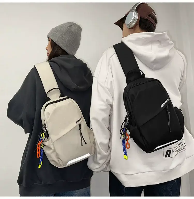Men's White Crossbody Backpack with Colorful Accessories — feature 13